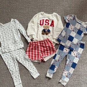Toddler 2T Pajama Set Bundle - White, Red, Blue 4th of July